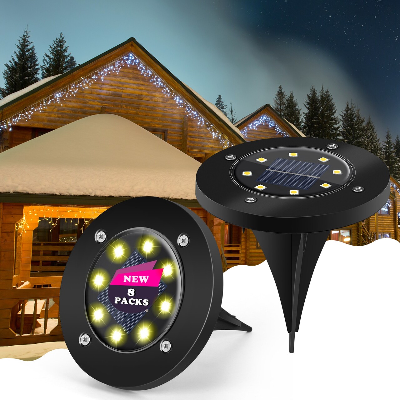 8 LED Solar Ground Lights, 8-Pack IP65 Waterproof In-Ground Solar Lights for Garden Yard Pathway